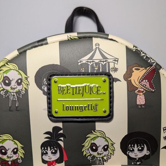 Beetlejuice Loungefly Mini Backpack NWOT Green White Black Stripes main image 7